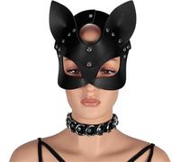 FOCICE BDSM Women's Sexy Black Mask Leather Cat Women's Mask, Adjustable Makeup Ball Mask SM Fun Game Accessories Sexy Disguise Mask