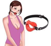 FOCICE Chewing Gum Silicone Gel Forced Mouth Opening Adjustable Chewing Gum with Mouth Fetishism Sm Ball Chewing Gum Leather Binding Flirtatious Sex Toy for Beginners (Red)