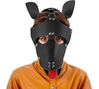 FOCICE Dog skin hat,SM head sex constrained black slave hat, fetish couple flirting toy, Halloween adjustable role-playing, eyes