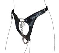 FOCICE Women's Faux Leather Chastity Belt Thong - Adjustable Bondage Underwear with Lock and Chain for Roleplay or Costume Use