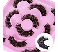 Focipeysa Natural False Eyelashes Fluffy Lashes 3D Wispy D Curl Eye Lashes Russian Strip Thick Full False Eyelashes 5 Pairs 21mm