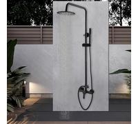 Focitland Matte Black Exposed Shower System Complete 8 Inch Rain Shower Head 2 Function Wall Mounted Outdoor Shower Faucets Stainless Steel Bathroom Shower Set
