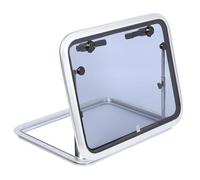 Focket Boat, 21x27in Heavy Duty Aluminum Frame 316 Stainless Steel Support 90 Degree Hinge Marine Deck Access with Smoke Grey Tempered Glass Sealing Ring for Boat
