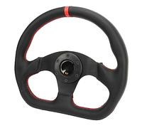 Focket Car Steering Wheel, Universal D Shape 325mm 12.8in with Horn Button Non Slip 3 Spoke Leather Aluminum for Sports Cars