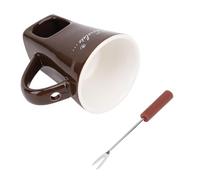 Focket Chocolate Fondue Cup, Premium Ceramic Candle Base Chocolate Melting Cup, Mini Fondue Set with Fork for Date Night Movie Party Wedding Birthday (Coffee)