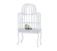 Focket Dollhouse Bird Cage, 1:12 Scale Miniature Bird Cage Realistic Metal Plastic Construction, 1:12 Scale Birdhouse with Fake Grass Sticker for Dollhouses Displays Crafting DIY (White)