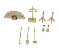 Focket Dollhouse Fireplace Set 1:12 Scale Miniature Fireplace Accessories with Shelf Cover Cleaning Tools Candle Holders for Living Room Decoration