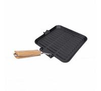 Focket Grill Pan, Square Cast Iron Griddle Pan with Enamel Coating Nonstick Indoor Outdoor Grilling Skillet for Stove Tops with Oil Drain Grooves Foldable Handle for Steak Vegetables