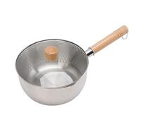 Focket Japanese Saucepan, Premium Stainless Steel Ramen Pot, Milk Pan with Wooden Handle and Glass Lid for Ramen Tempura Milk Heating Small Liquid Portions