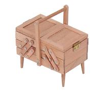 Focket Miniature Sewing Box, 1:12 Scale Birch Wood Construction with Complete Sewing Accessories Set Including 20 Multicolor Buttons 5 Snaps Scissors Thread Cloth Ruler Lace for