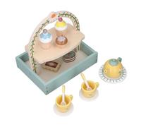 Focket Tea Party Set, 21PCS Wooden Plastic Pretend Play Toy Double Deck Dessert Rack with Simulated Cakes for Toddler Boys Girls Parent Child Activities