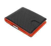 Focket Thin Wallet for Men, Blocking 10 Card Slots Front Pocket Bifold Wallet, Money Clip with Photo Slot for Work Travel Gifts for Him (Black with Orange Interior)