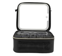 Focket Travel Makeup Bag, Rechargeable LED Mirror Adjustable Brightness 3 Color Temperature Makeup Bag with Detachable EVA Dividers for Women and Artists