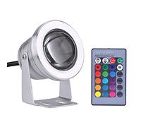 Focket Underwater Light,10W 12V RGB LED Waterproof Multicolor Spot Light Pond Aquarium Adjustable Diving Night Lamp with Remote Controller,Super Bright for Boat Yacht Marine(Silvery White)