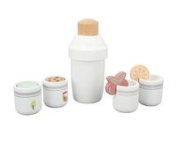 Focket Wooden Milk Tea Play Set, Stimulates Cognition Beech Wood Pretend Food Kitchen Play Set, Food Baking Toys with Milk Tea Shaker Measuring Cup for Kids Ages 4 8