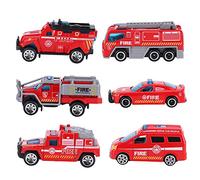 Fockety 1:64 Alloy Engineering Car Model 6pcs Toy Set, Cartoon Design, Easy to Move, Ideal for Children, Simulation Appearance (Type B fire protection series)