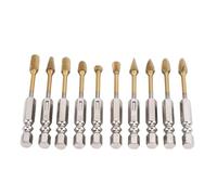 Fockety 10PCS Burr Set, Ti Plated Tungsten Steel Double Cut Burr Bits with Crossed Line Design, for Rapid Chip Removal, Compatible with Power Drills, for Metal, Wood, Stone