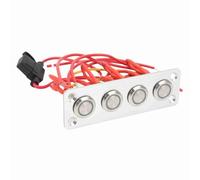 Fockety 4 Gang Rocker Switch Panel, 12V 16A ON/Off Push Button Switch Panel with Blue Backlit LED, Boat Marine Rocker Aluminum for Car, RV, Truck, Automotive