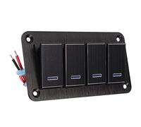 Fockety 4 Gang Switch Panel, Universal 3 Pin On Off Prewired Cars Rocker Switch Aluminum Alloy LED Control Panel, Multiple Pre Wired Light Controller with Blue LED Switches