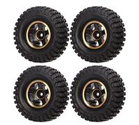 Fockety 4Pcs 1.0in 1/24 Scale RC Car Tires and Wheels, Strong Grip Shock Absorption Off-Road Tires, Brass Adhesive Free Easy to Install Replacement RC Rubber Tyres for FMS FCX24 RC Car