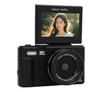 Fockety 5K 75MP Digital Camera, WiFi 18X Zoom Travel Vlog Camera with 3in 180 Degree Flip Screen and 32GB Memory Card, for Macro Wide Angle Photography and Selfie (Black)