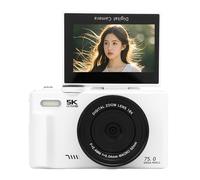 Fockety 5K Digital Camera for Photography, 18X Zoom Autofocus 75MP WiFi Vlogging Camera for YouTube with 3" 180° Flip Screen, Compact Travel Camara with 32GB SD Card & 2 Batteries (White)