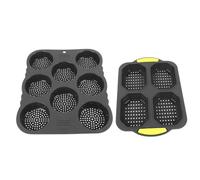 Fockety 8+4 Cavity Hamburger Bun Silicone Baking, Perforated NonStick Hamburger Bun Pan Round Baking Tray with Holdes Bread Maker for Baking