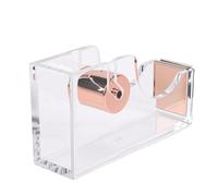Fockety Acrylic Tape Dispenser with Cutter, Refillable Reusable Desktop Tape Holder, Heavy Duty Weighted Non Slip Base, 4.7 X 2.6 X 1.4in for School Office Home Crafting Supplies (Rose Gold)