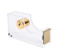 Fockety Acrylic Tape Dispenser with Cutter, Refillable Reusable Desktop Tape Holder, Heavy Duty Weighted Non Slip Base, 4.7 X 2.6 X 1.4in for School Office Home Crafting Supplies (Gold)