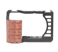 Fockety Aluminum Alloy Camera Cage with Wood Handle, Real Machine Modeling and Precise Opening Full Camera Cage Compatible with ZV E1, 1/4 3/8 Inch Threaded Hole, Cold Shoe Mount