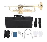 Fockety Bb Cornet Brass Instrument, Professional Bb Trumpet Musical Instrument with Carrying Case, Mouthpiece, Gloves, Cleaning Cloth & Brushes for Beginners & Students (Golden)