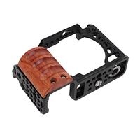 Fockety Camera Cage Aluminum Alloy Cold Shoe Interface Camera Protective Frame Wooden Handle Grip for A6400 A6300 A6100 A6000 Videographers