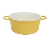 Fockety Casserole Dish Pot with Lid, 9.4in Enamel Interior Cream Enamel Pot with Lid, Cast Iron with Even Heat Distribution Enameled Cast Iron (Yellow)