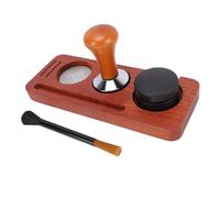 Fockety Coffee Tamper Set, 58mm Solid Beech Wood Handle 304 Stainless Steel Distributor Tool, Coffee Leveler with Brush and Storage Base for Italian Machines