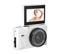 Fockety Digital Camera for Photography, 5K 75MP HD Autofocus Small Camera with 3" 180° Flip Screen and 18X Zoom, Anti Shake Vlogging Cam for Selfie Travel (White)