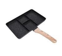 Fockety Divided Grill Pan, 4 Section Nonstick Aluminum Alloy Stovetop Breakfast Pan with Wood Handle, Divided Fry Pan for Indoor Cooking on Gas Electric Induction and Cooktops