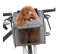Fockety Dog Bike Basket, Foldable Soft Sided Pet Carrier Backpack with 4 Mesh Window & 4 Open Doors, Quick Release Expandable Bike Handlebar Basket for Small Medium Cats and Dogs (Grey)