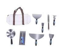 Fockety Drywall Hand Tool Kit, Stainless Steel Putty Scraper Multi Purpose Paint Scraper and Trowel Round Mud Pan Putty Plastering Set for Wall Painting Repairing Cleaning