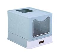 Fockety Foldable Cat Litter Box, Stainless Steel Fully Enclosed Litter Box with Handy Drawer for Easy Cleaning, Odor Control Cat Toilet for Home Pet Shop (Blue)