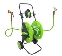 Fockety Garden Hose Cart, Retractable Water Hose Reel Holder with Easy Guide Device 2 Wheels, Plastic Air Reel for Yard Lawn Watering and Car Washing