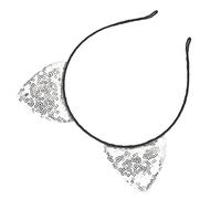 Fockety Kitty Ear Hair Hoop with Reversible Sequins, Dazzling Cat Ear Decoration, Non-slip Design, 1 X Cat Headband, for Daily Life, Weddings (Silver)