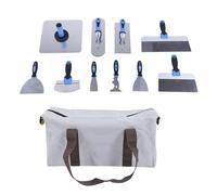 Fockety Masonry Hand Tool Set, 11Pcs Concrete Trowel Set for Finishing Bricklaying Plastering, Stainless Steel Tools Includes Storage Bag, Tray, Scraper, Plastering Trowel, Putty Cutter