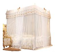 Fockety Mosquitos Net, Three Side Opening Breathable Lace Bed Canopy Washable Polyester Decorative Rectangular Four Corner Post Bed Curtain with Inatallation Tools (150 * 200 * 200)
