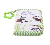 Fockety My First Photo Book, Water Proof Ultra Soft Cloth Baby Photo Album Holds 17 4x6 Photos with Star Shaped Teething Ring and Safety Mirror, for Newborns Toddlers Family Memories (Green Panda)