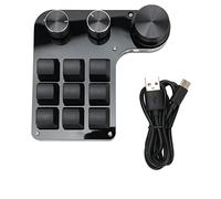 Fockety One Handed Macro Mechanical Keyboard, RGB LED Backlit Wired Portable Mechanical Gaming Keypad with 9 Fully Programmable Keys, 3 Adjustable Knobs, USB OSU Mini Numpad for PC Laptop