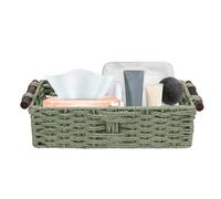 Fockety Paper Rope Storage Basket, Decorative Handwoven Wicker Basket for Organizing with Handle, Countertop Toilet Paper Basket for Over Toilet Storage Shelf, Living Room, Bedroom (Green)