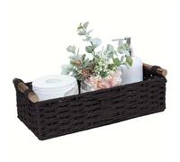 Fockety Paper Rope Storage Basket, Decorative Handwoven Wicker Basket for Organizing with Handle, Countertop Toilet Paper Basket for Over Toilet Storage Shelf, Living Room, Bedroom (Black)