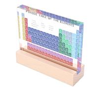 Fockety Periodic Table, Acrylic Display with Light and Wooden Stand, Colored Pattern Stickers Transparent Desktop Decoration for Students Teachers Chemistry Enthusiasts Classroom Home