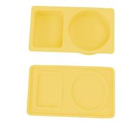 Fockety Silicone Reusable Snack Containers with Lid, 2 Pcs Double Compartment Snackle Box Container, Foldable Divided Food Storage Containers Condiment Box Sauce Cups for School (Yellow)