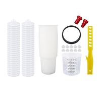Fockety Spray Gun Cup Liners and Lid System, 50pcs 20oz Disposable Liners with 190 Microns Filter 50 Lids 1 Hard Cup 10 Plugs 2 Adapters Premium Sealing for HVLP LVLP Spray Guns